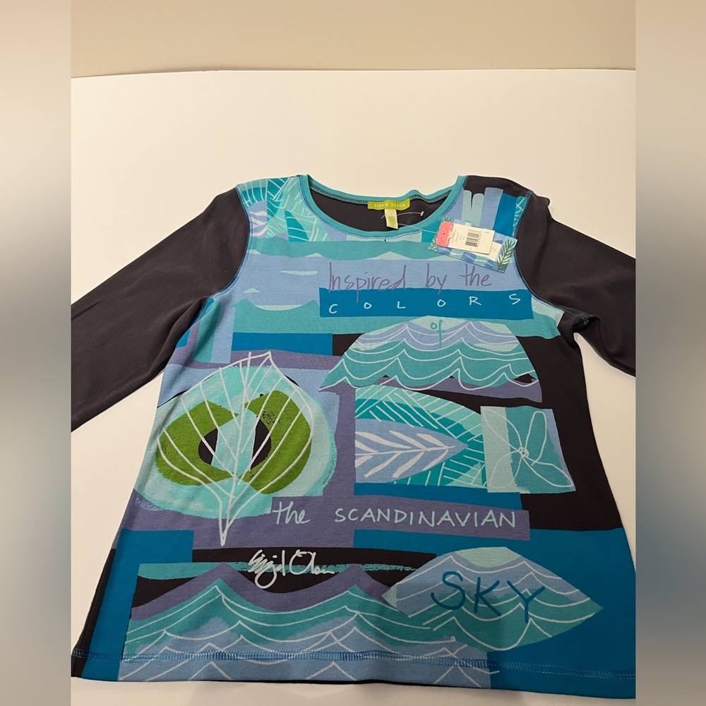 Sigrid Olsen Multicolor Graphic Long Sleeve Top vintage 2005  nwt